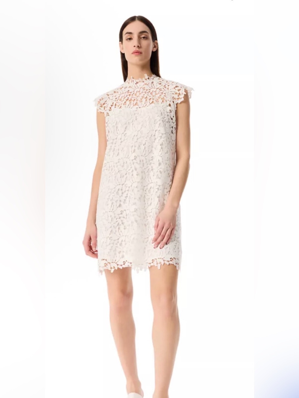 Robert Rodriguez White Lace High-Neck Shift Dress FLAW ** missing slip dress